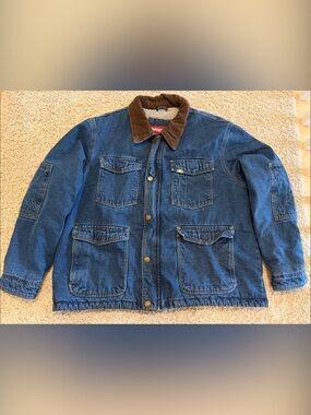 Vintage Wrangler Heavy Winter Denim Sherpa Lined Chore Trucker Jacket, Mens 2XL